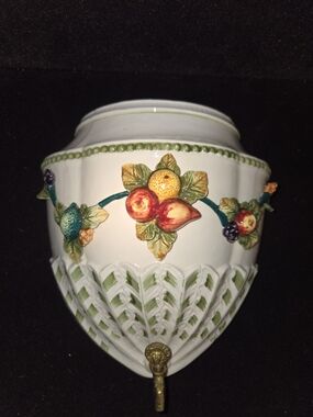 Vintage Andrea by Sadek Ceramic Wall Fountain Lavabo Fruit Lattice Spigot Japan